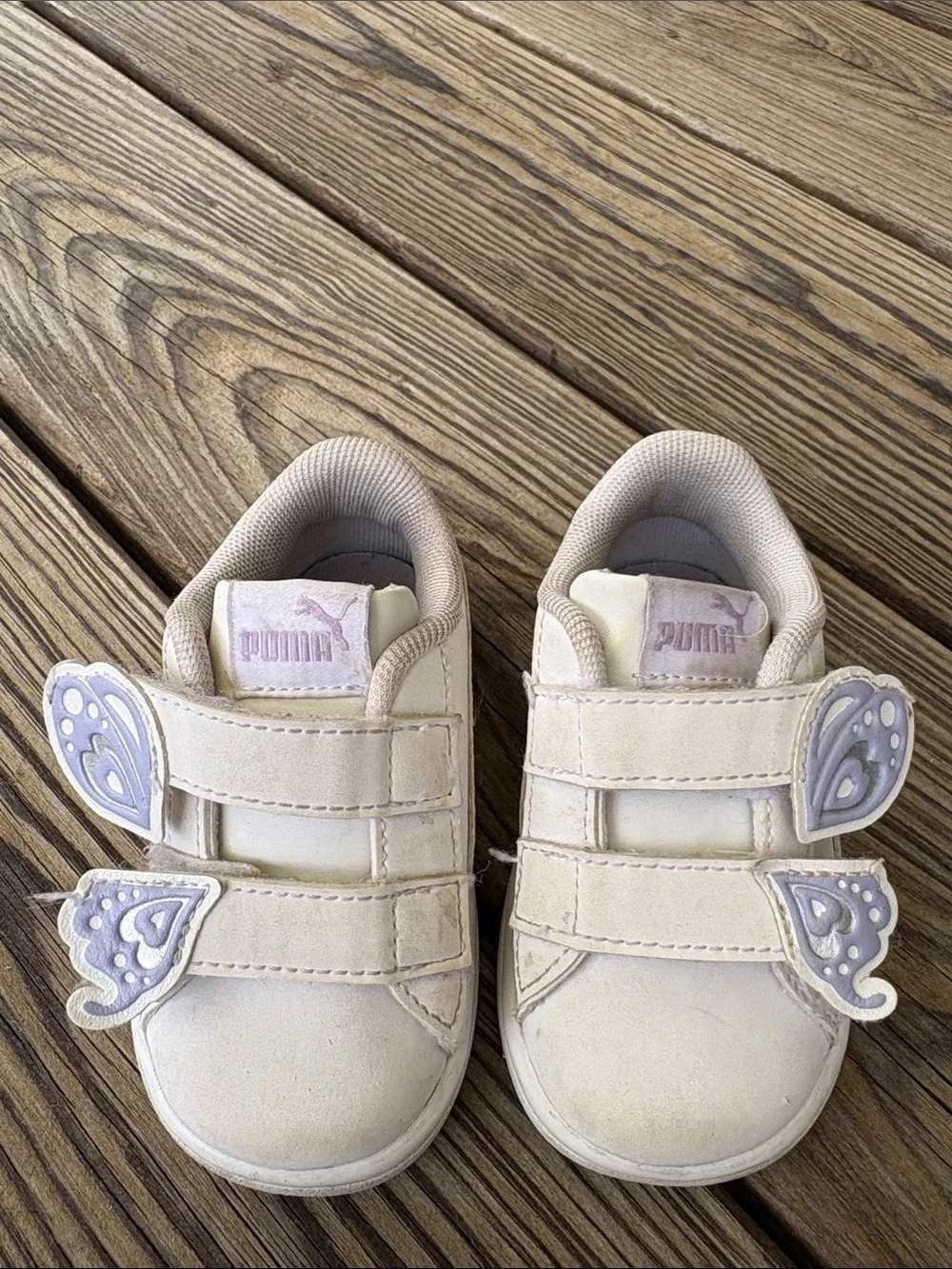 Puma Kids White & Lavender Butterfly Velcro Sneakers, 5
